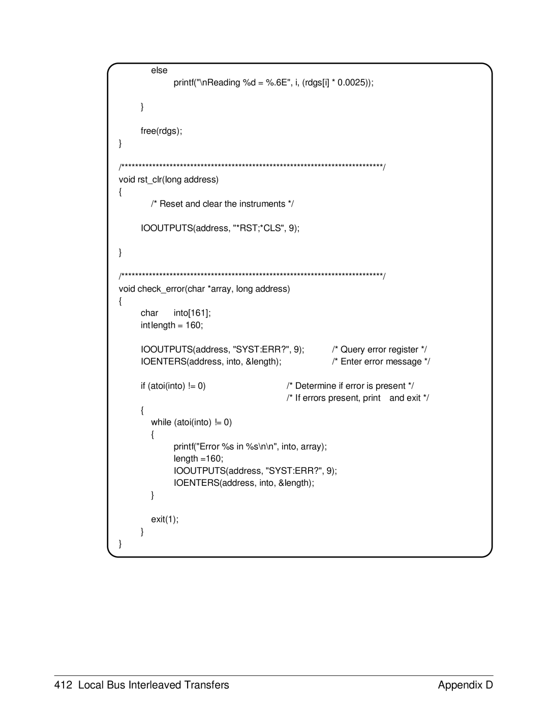 HP E1429A manual Local Bus Interleaved Transfers Appendix D 