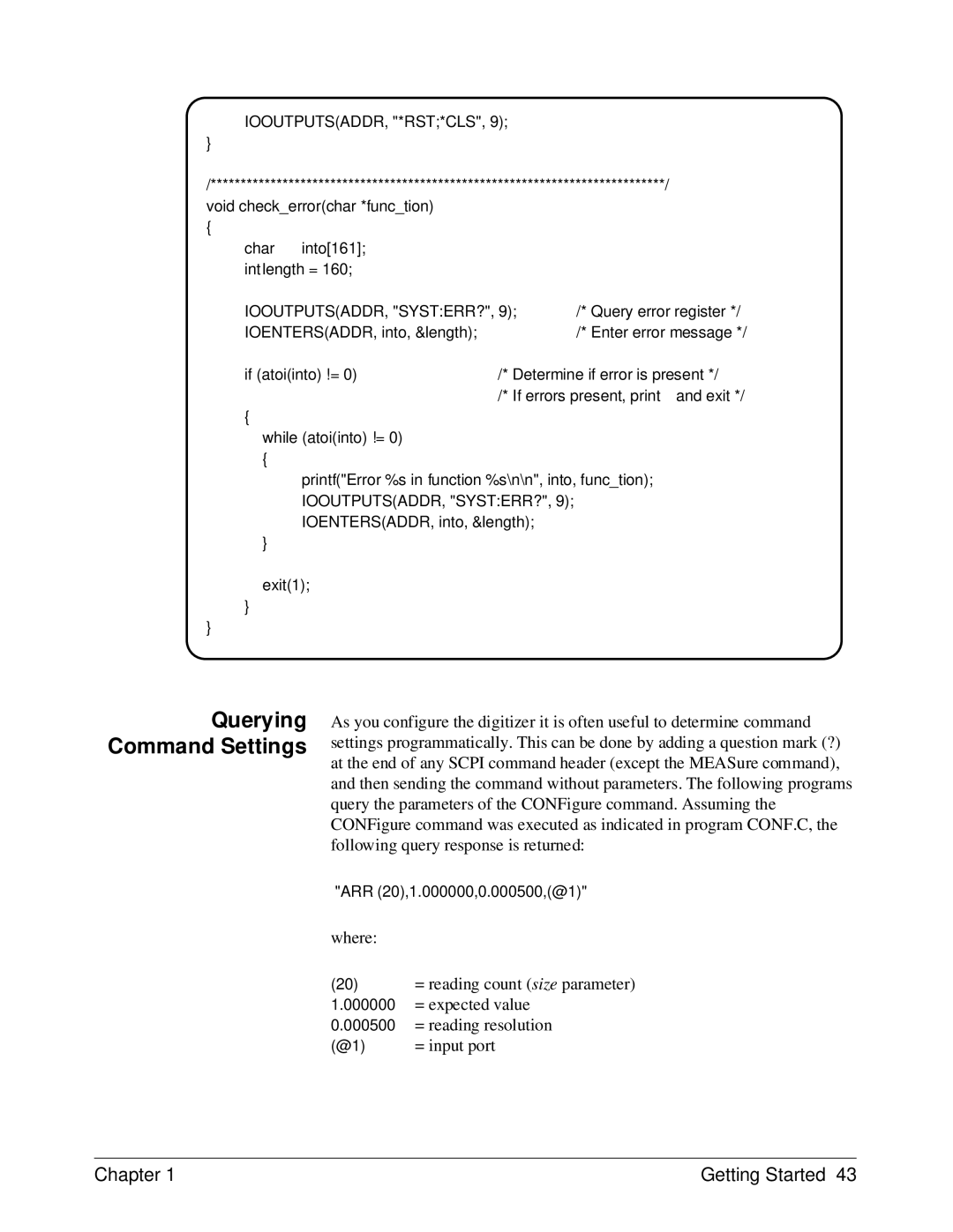 HP E1429A manual Querying Command Settings, Iooutputsaddr, *Rst*Cls 