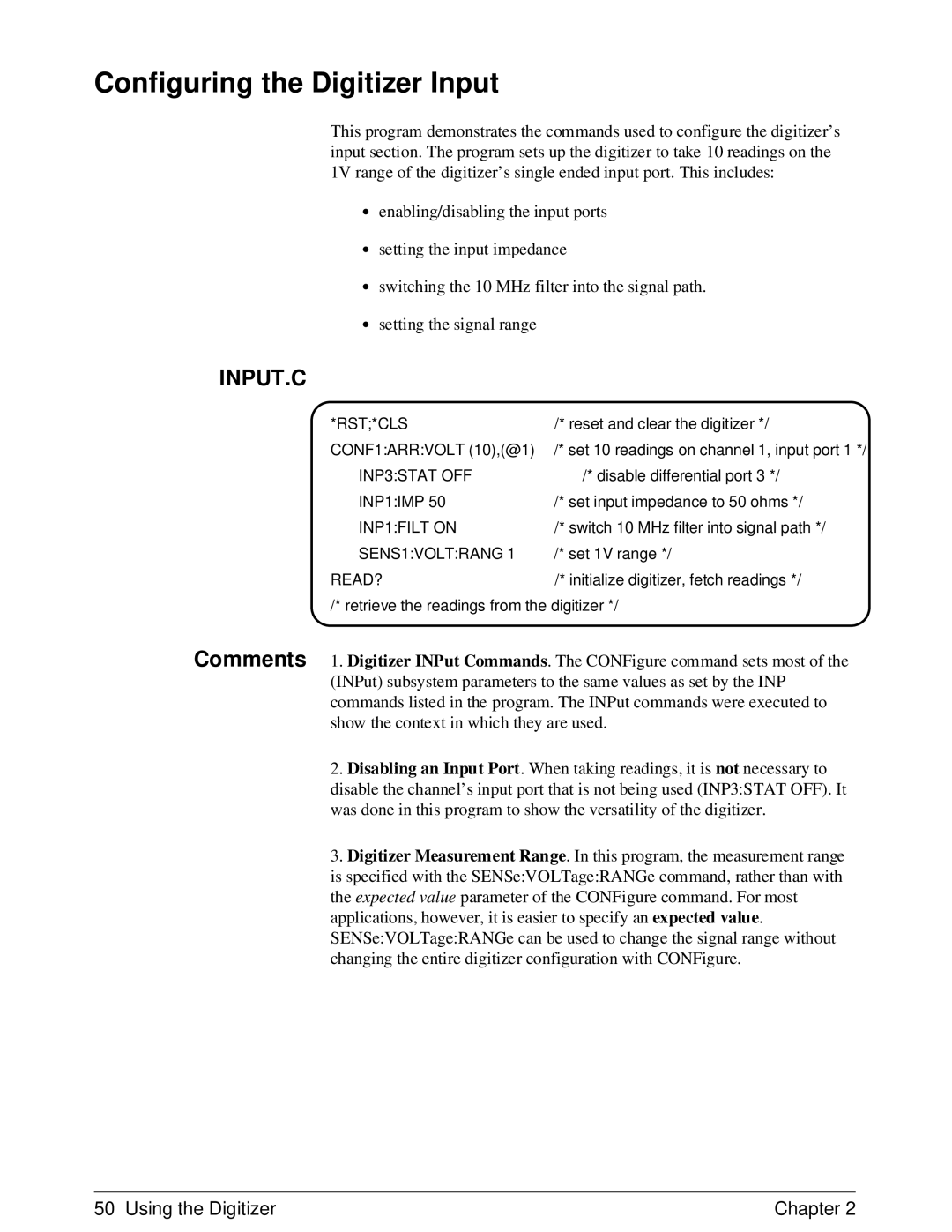 HP E1429A manual Configuring the Digitizer Input, Input.C 