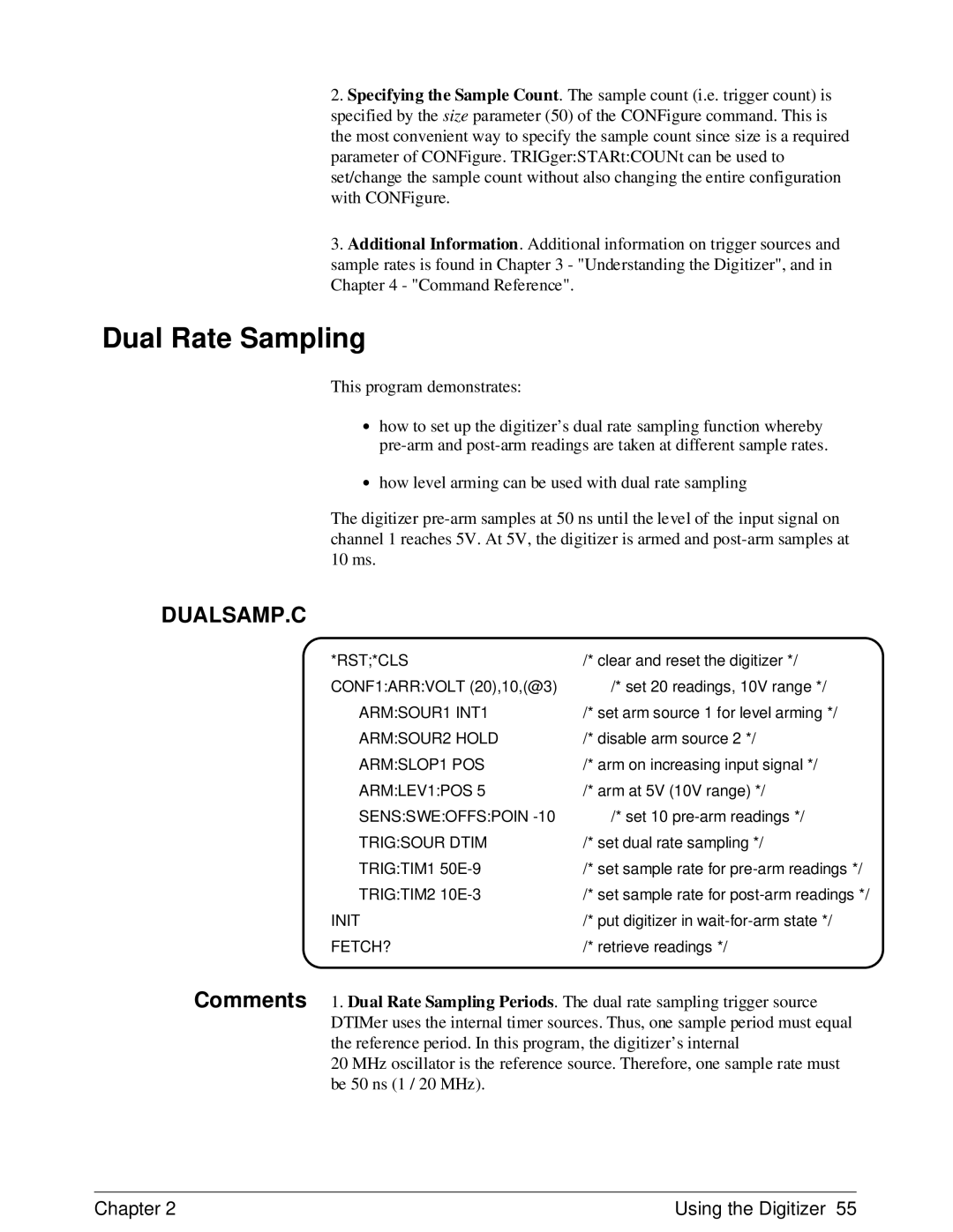 HP E1429A manual Dual Rate Sampling, Dualsamp.C, ARMSLOP1 POS, Senssweoffspoin, Trigsour Dtim 