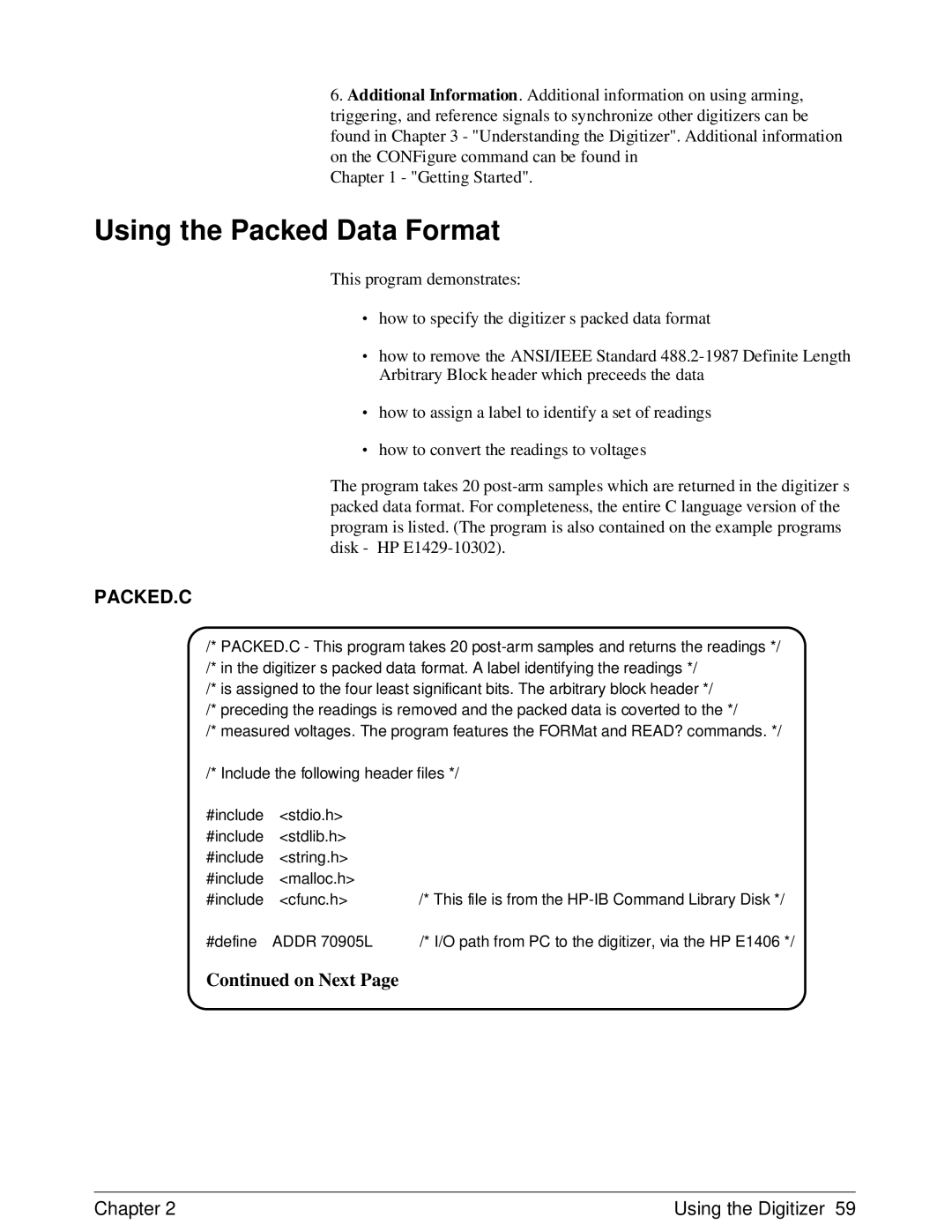 HP E1429A manual Using the Packed Data Format, Packed.C 