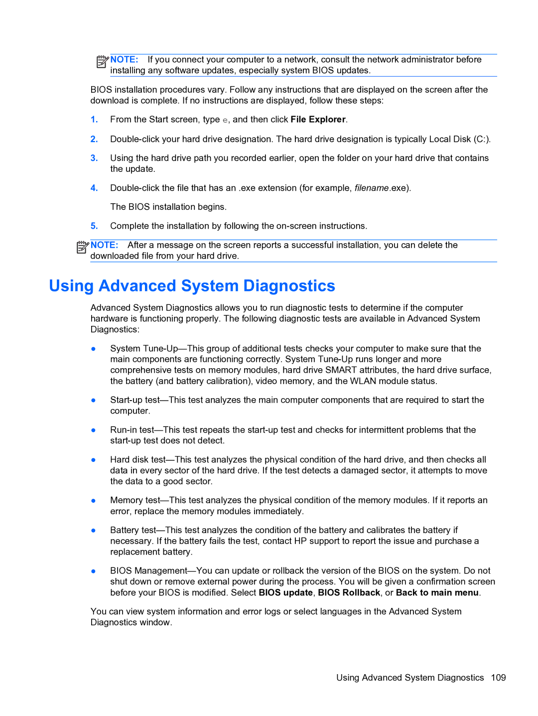 HP E1Y40U8 manual Using Advanced System Diagnostics 