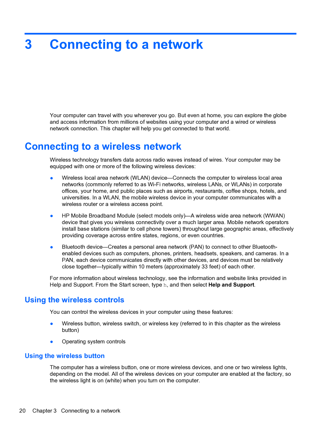 HP E1Y40U8 manual Connecting to a network, Connecting to a wireless network, Using the wireless controls 