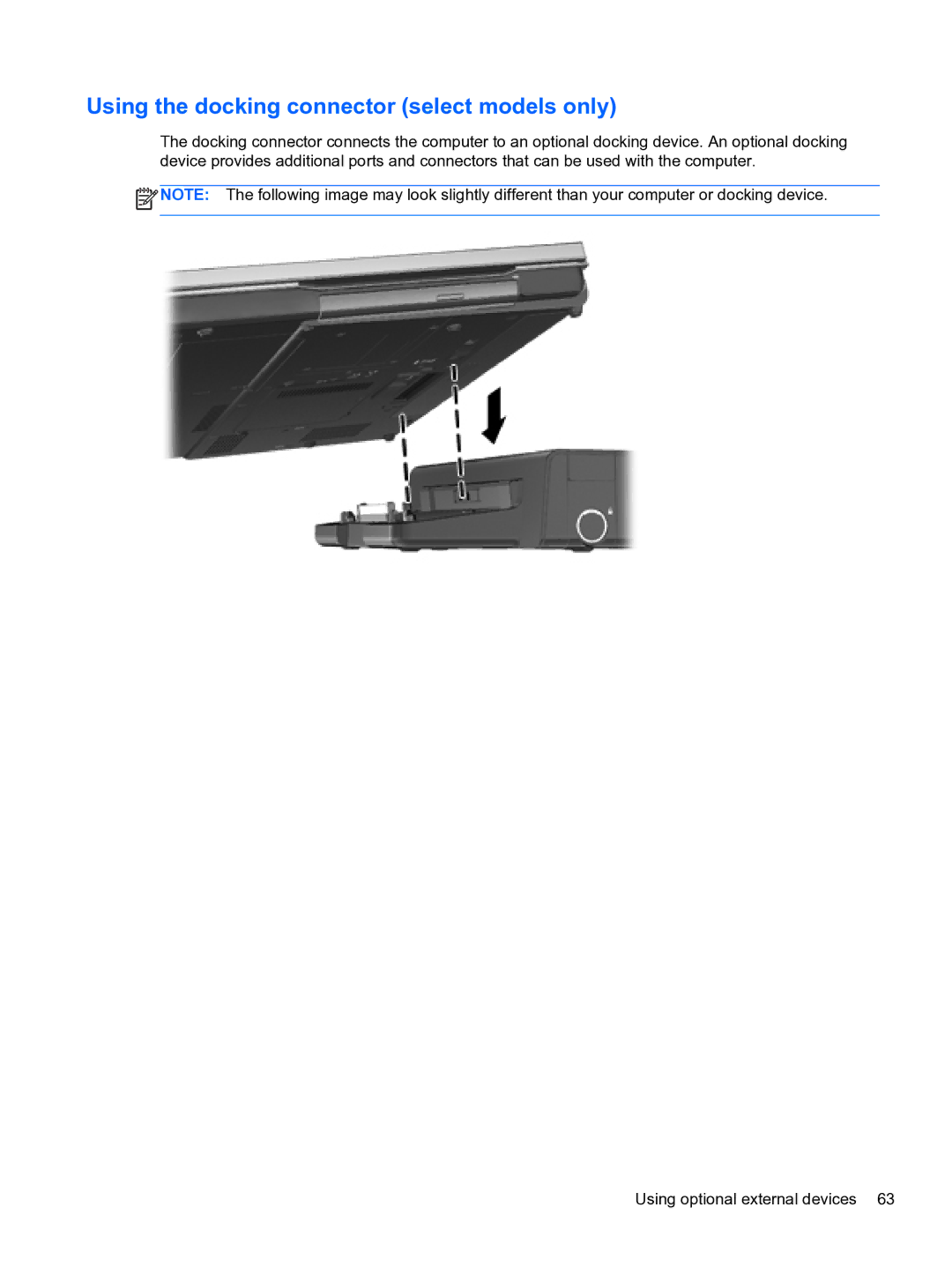 HP E1Y40U8 manual Using the docking connector select models only 