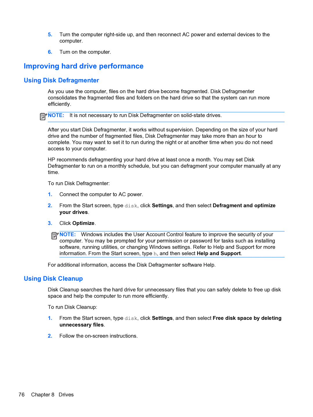 HP E1Y40U8 manual Improving hard drive performance, Using Disk Defragmenter, Using Disk Cleanup 