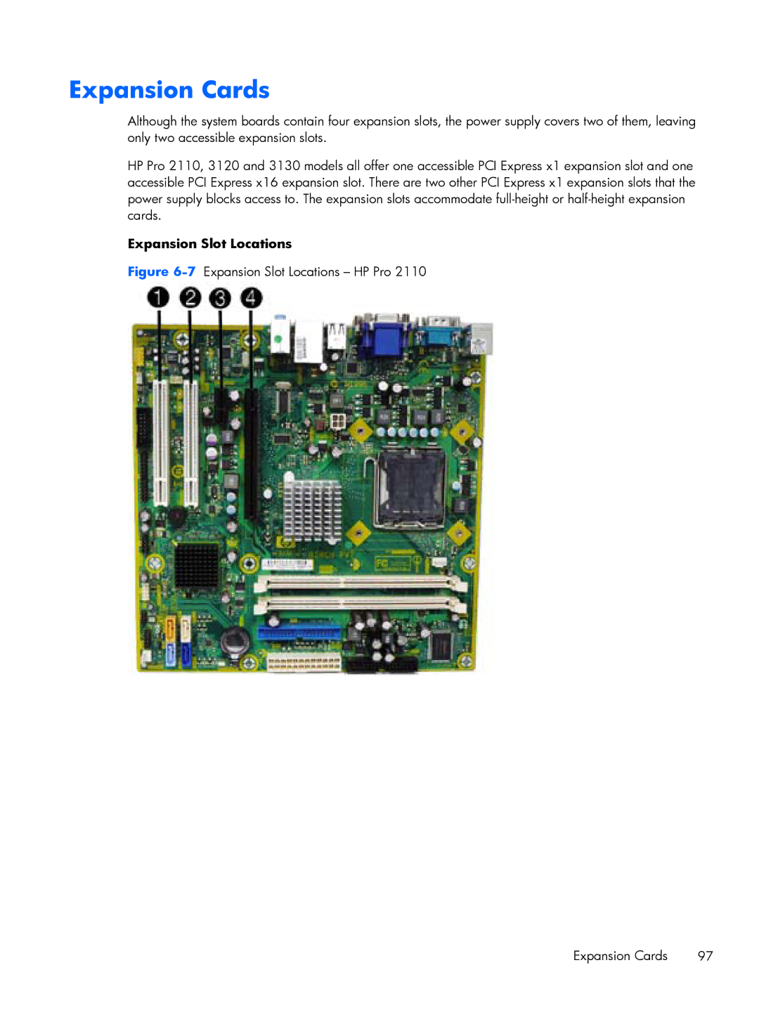 HP E1Y97UT 11.6' E1Y97UT#ABA manual 7Expansion Slot Locations HP Pro Expansion Cards 