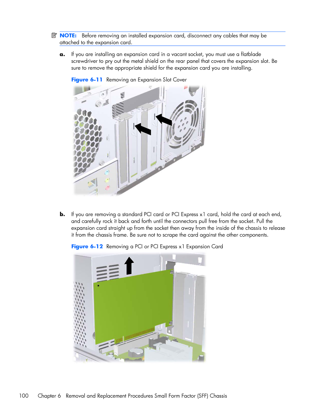 HP E1Y97UT 11.6' E1Y97UT#ABA manual 12Removing a PCI or PCI Express x1 Expansion Card 100 
