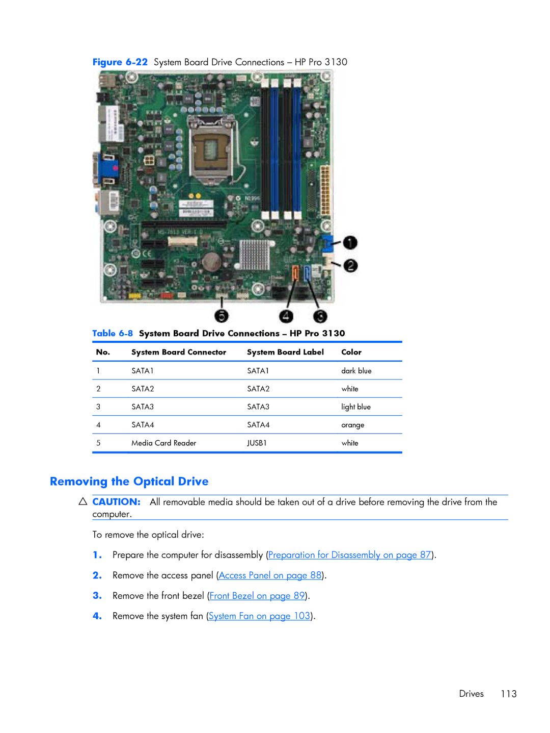 HP E1Y97UT 11.6' E1Y97UT#ABA manual 22System Board Drive Connections HP Pro, 8System Board Drive Connections HP Pro 