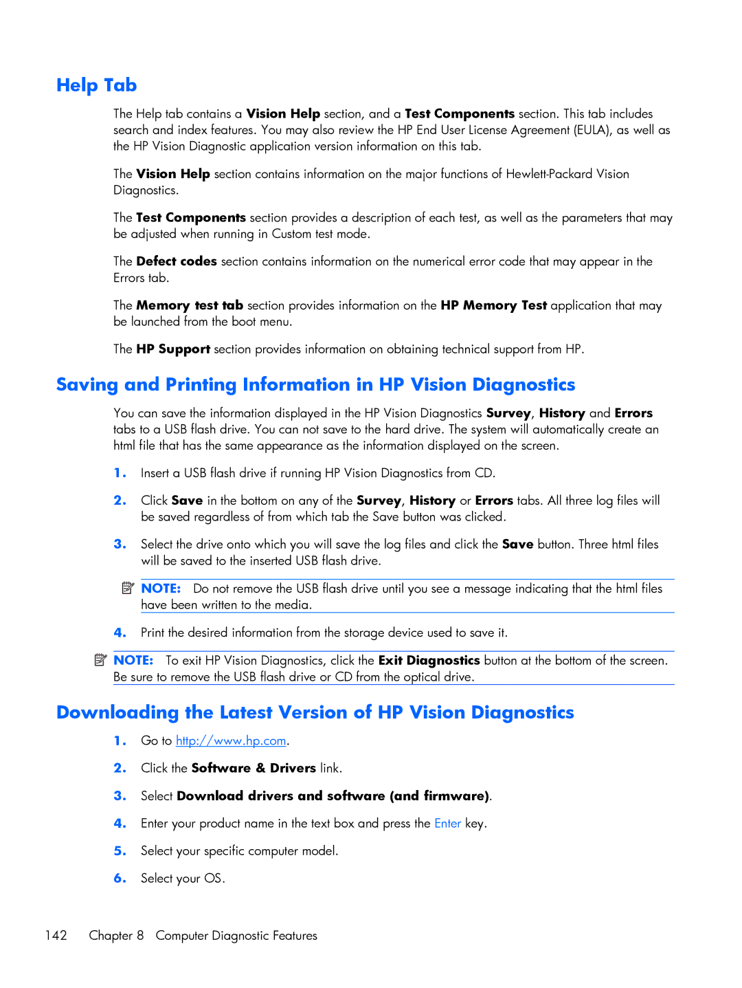 HP E1Y97UT 11.6' E1Y97UT#ABA manual Help Tab, Saving and Printing Information in HP Vision Diagnostics 