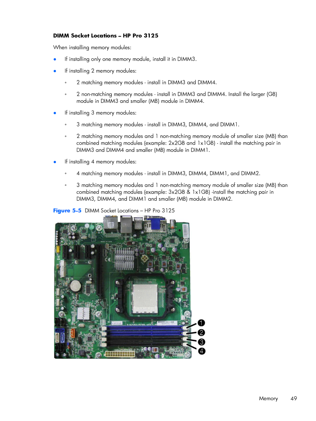 HP E1Y97UT 11.6' E1Y97UT#ABA manual 5DIMM Socket Locations HP Pro Memory 