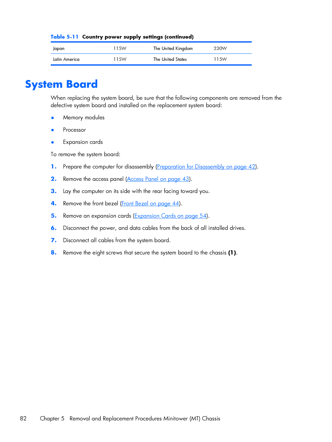 HP E1Y97UT 11.6' E1Y97UT#ABA manual System Board, 11Country power supply settings 