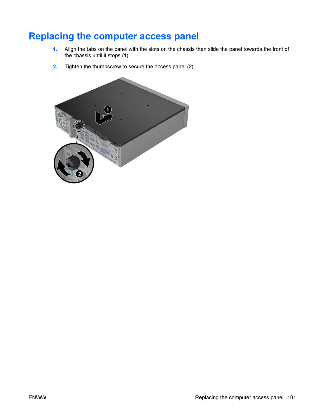 HP E1Z94UT E1Z94UT#ABA manual Replacing the computer access panel 