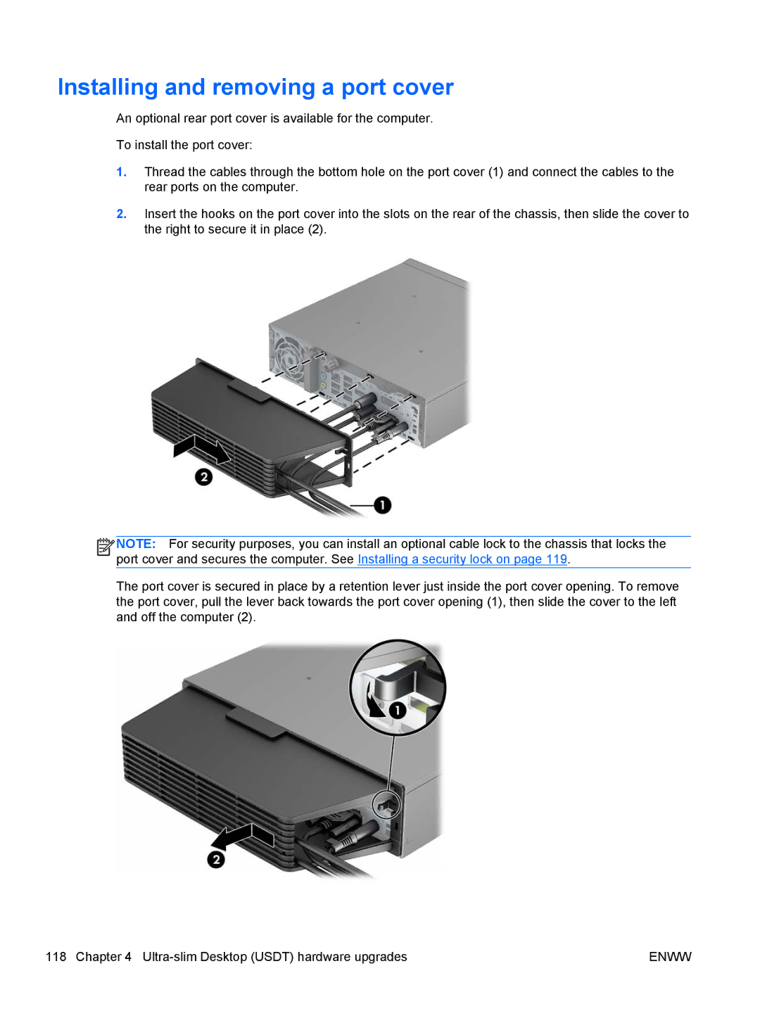 HP E1Z94UT E1Z94UT#ABA manual Installing and removing a port cover 