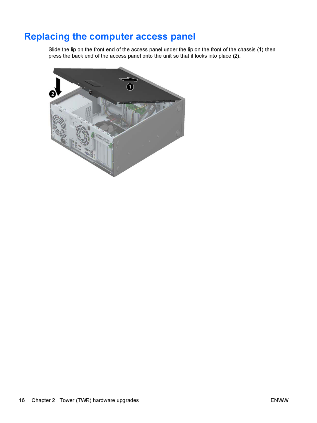 HP E1Z94UT E1Z94UT#ABA manual Replacing the computer access panel 