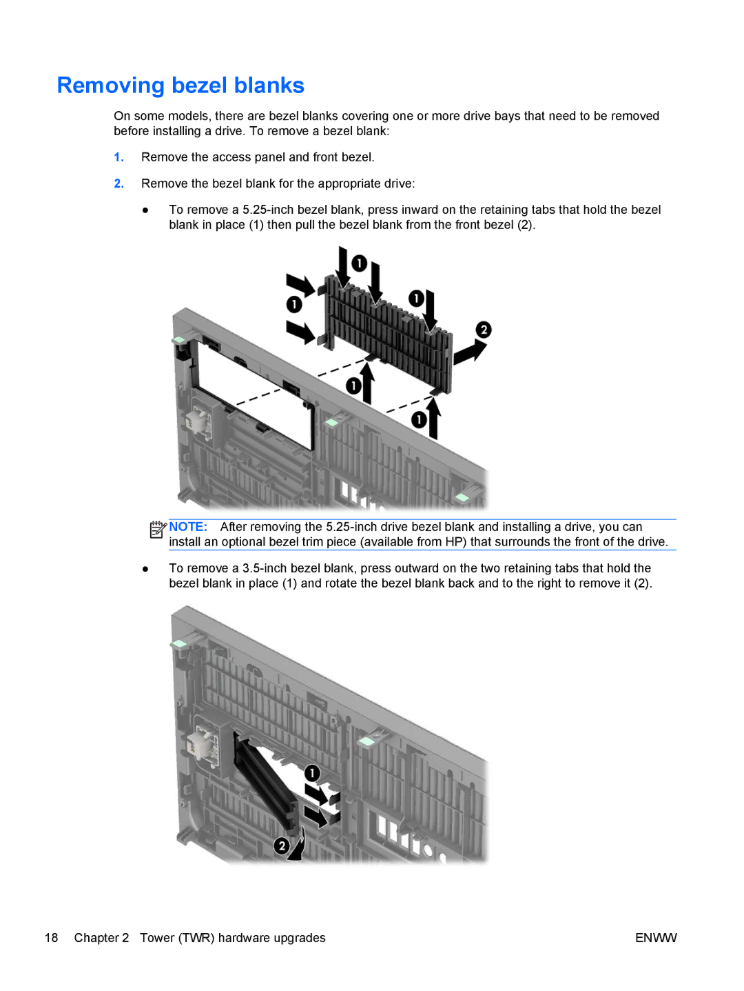 HP E1Z94UT E1Z94UT#ABA manual Removing bezel blanks 