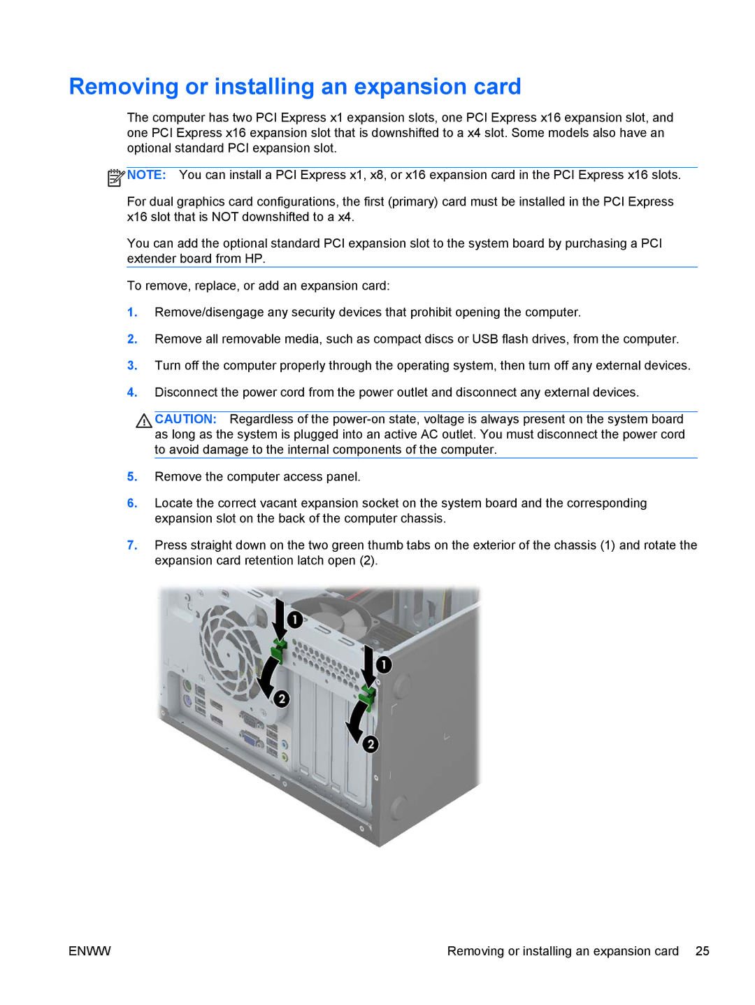 HP E1Z94UT E1Z94UT#ABA manual Removing or installing an expansion card 