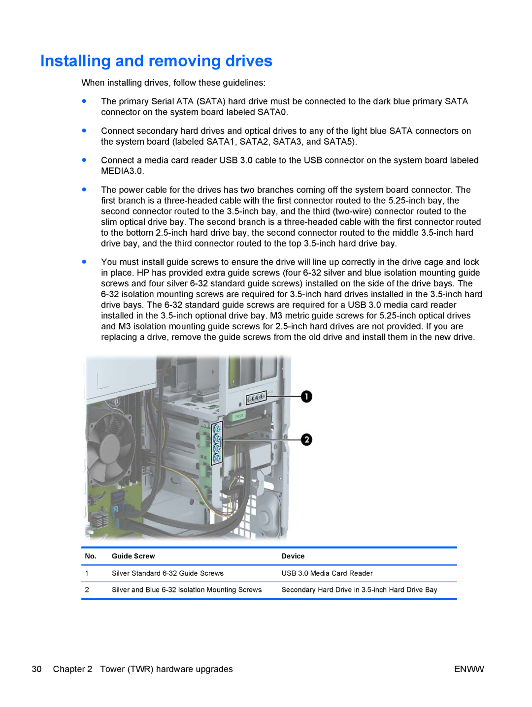 HP E1Z94UT E1Z94UT#ABA manual Installing and removing drives, Guide Screw Device 