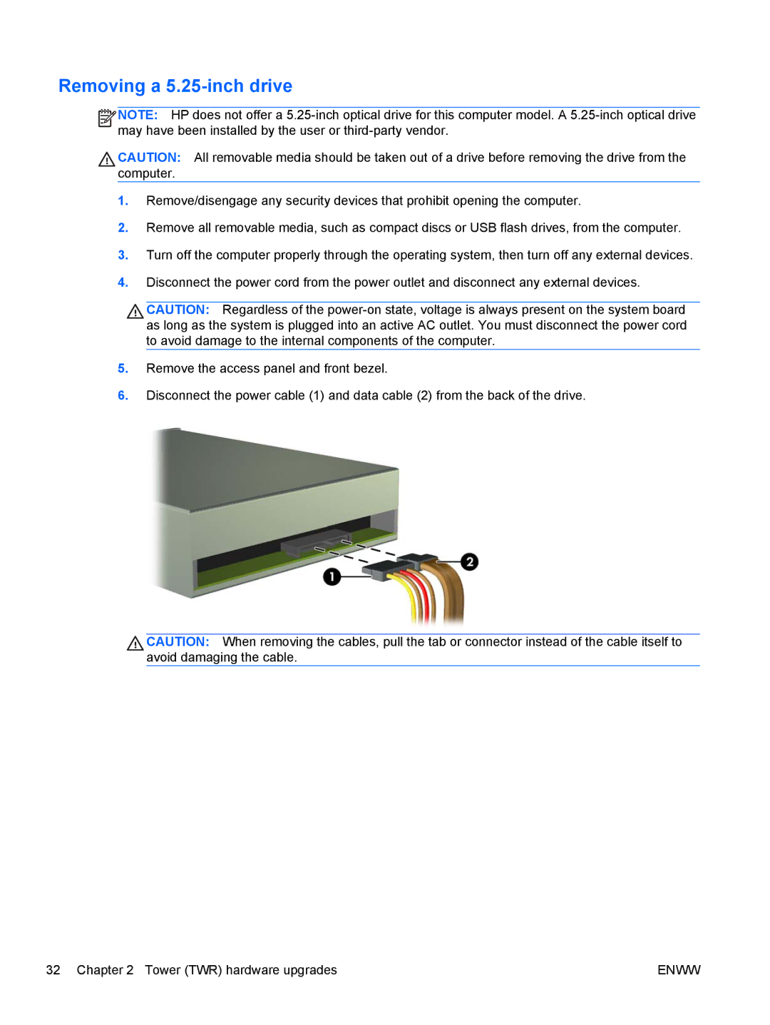 HP E1Z94UT E1Z94UT#ABA manual Removing a 5.25-inch drive 