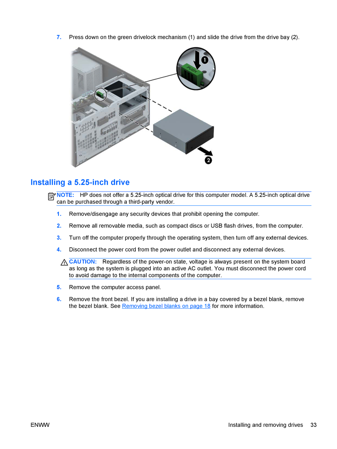 HP E1Z94UT E1Z94UT#ABA manual Installing a 5.25-inch drive 