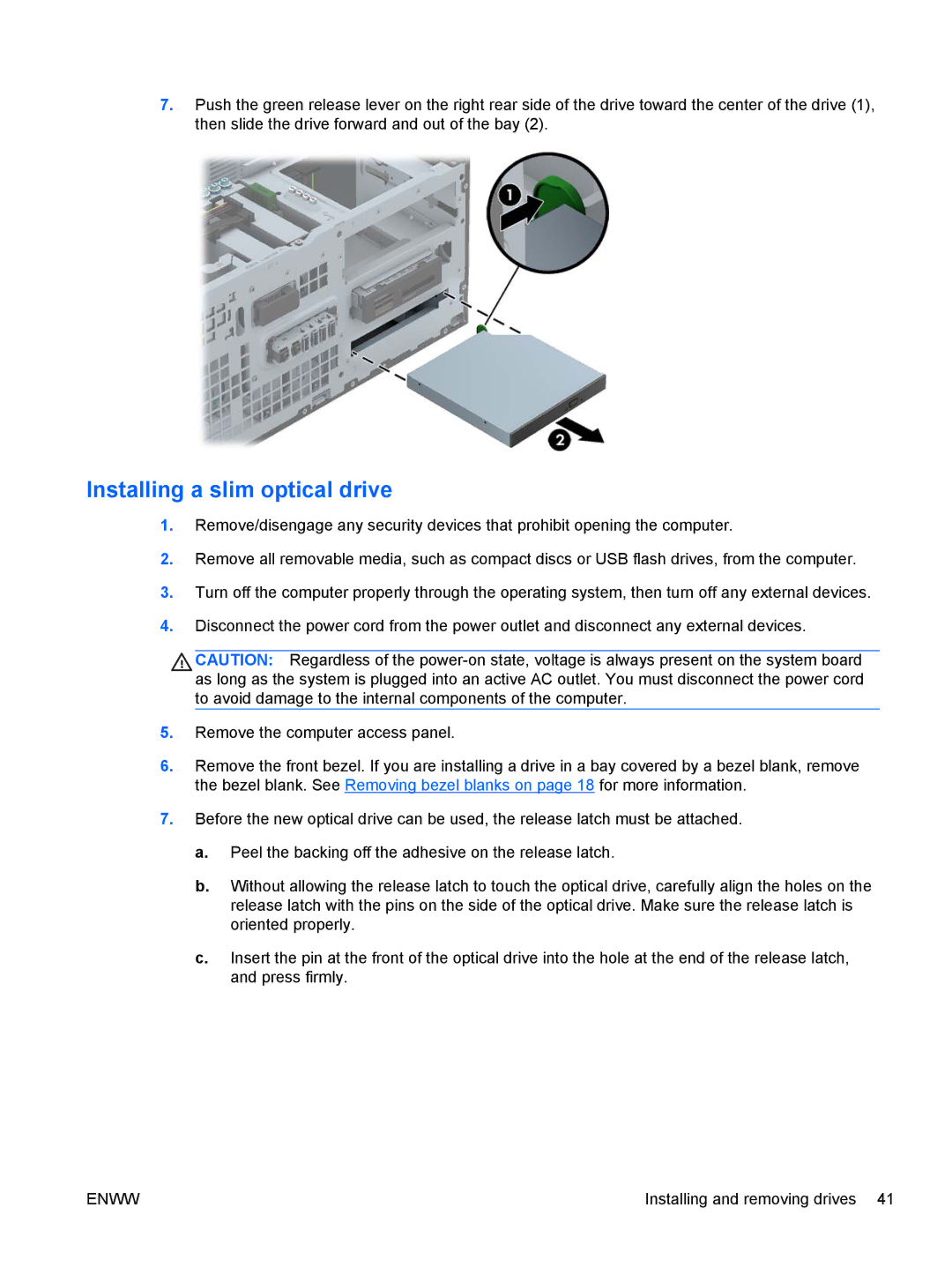 HP E1Z94UT E1Z94UT#ABA manual Installing a slim optical drive 