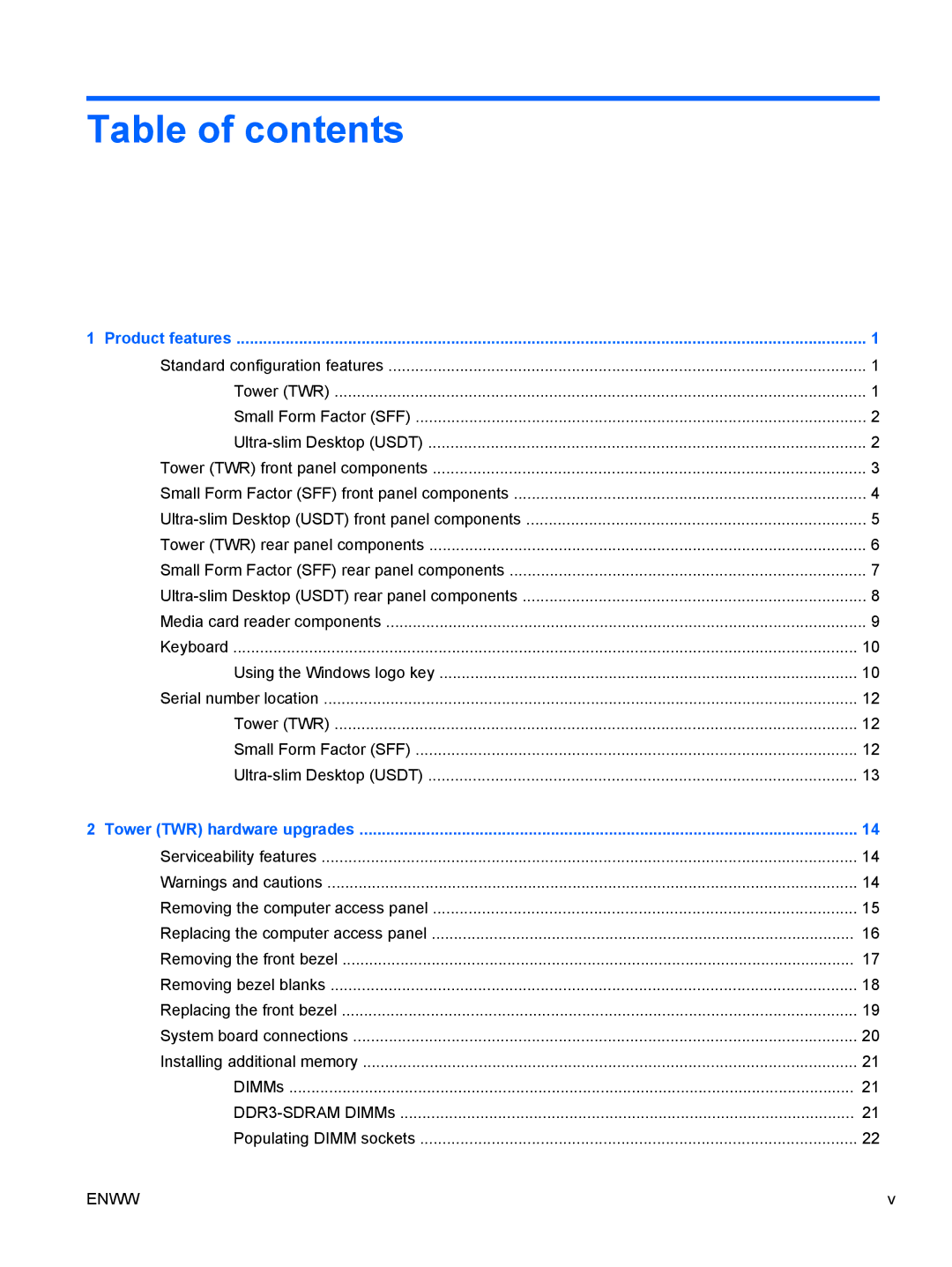 HP E1Z94UT E1Z94UT#ABA manual Table of contents 