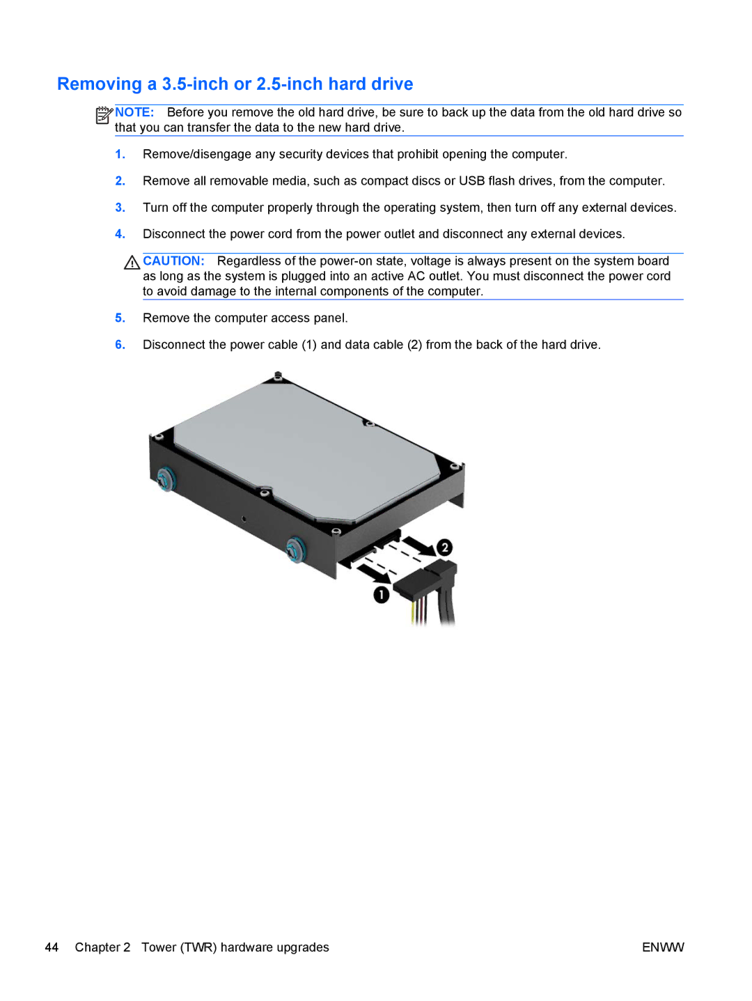 HP E1Z94UT E1Z94UT#ABA manual Removing a 3.5-inch or 2.5-inch hard drive 