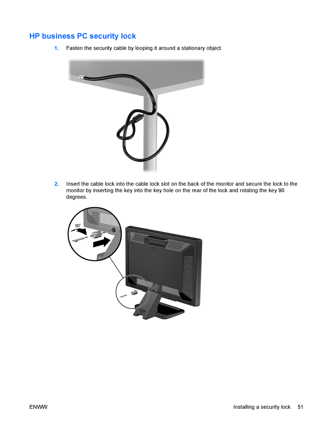 HP E1Z94UT E1Z94UT#ABA manual HP business PC security lock 