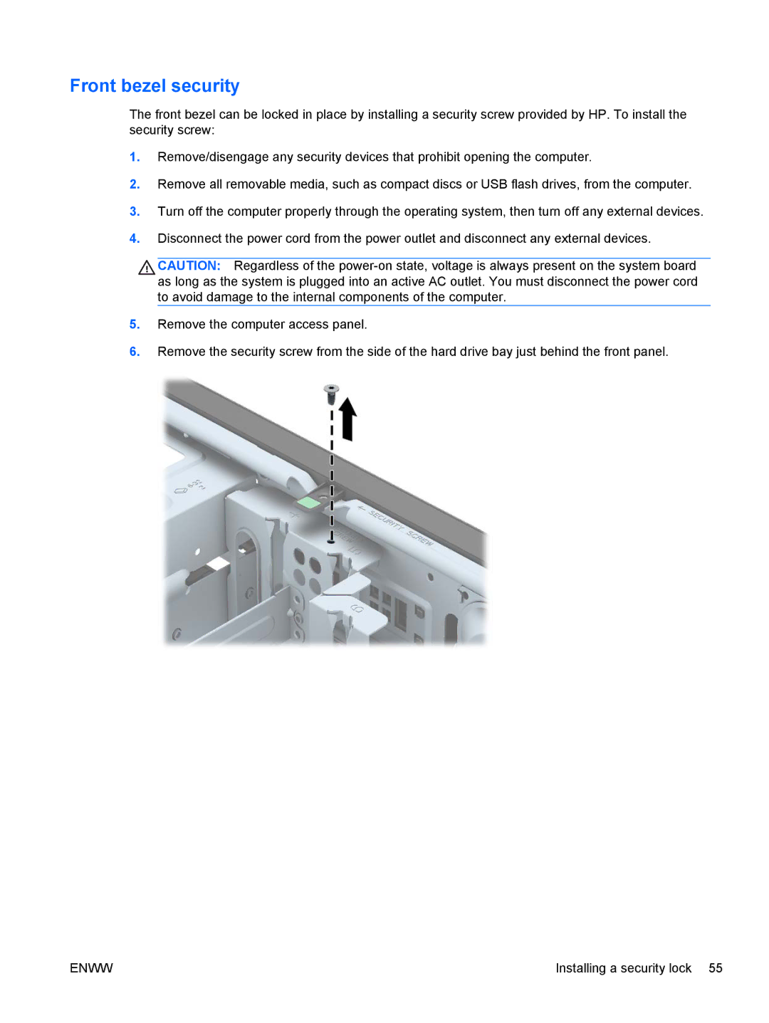 HP E1Z94UT E1Z94UT#ABA manual Front bezel security 