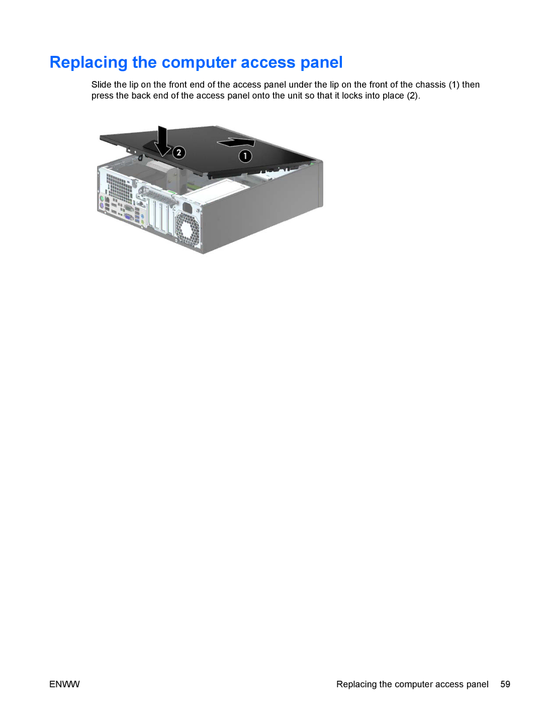 HP E1Z94UT E1Z94UT#ABA manual Replacing the computer access panel 