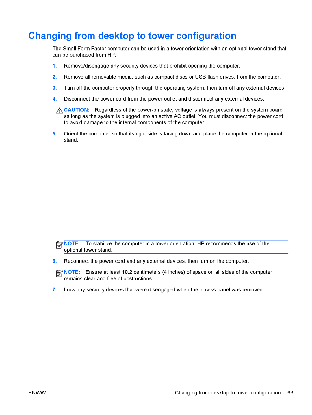 HP E1Z94UT E1Z94UT#ABA manual Changing from desktop to tower configuration 