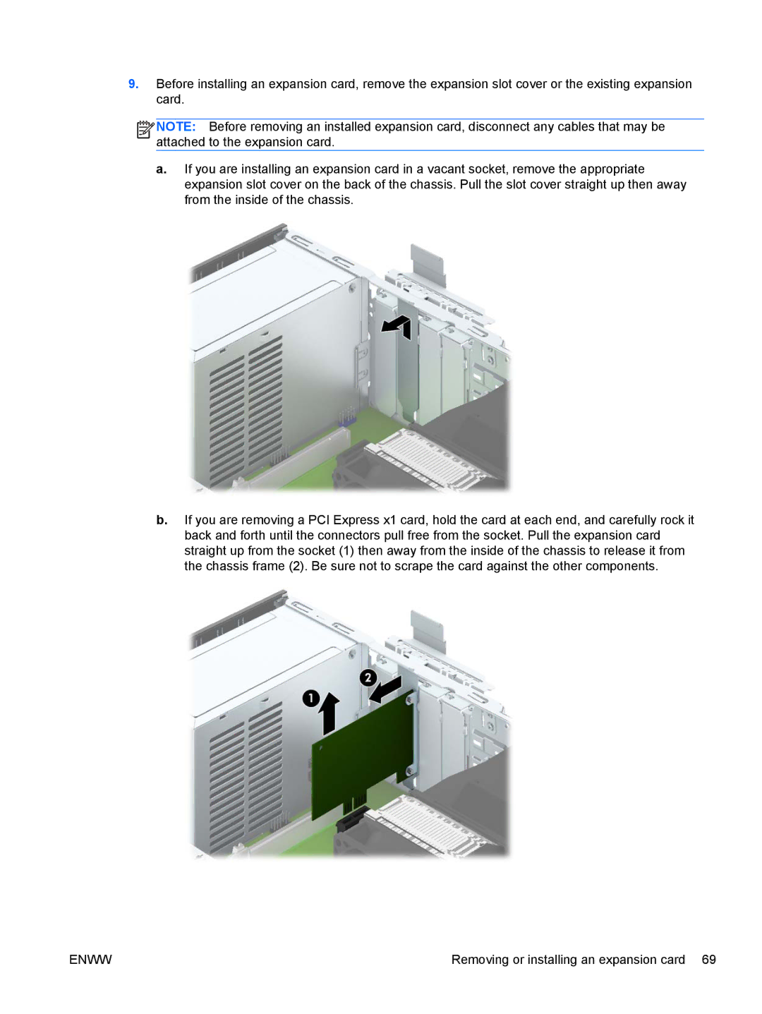 HP E1Z94UT E1Z94UT#ABA manual Removing or installing an expansion card 