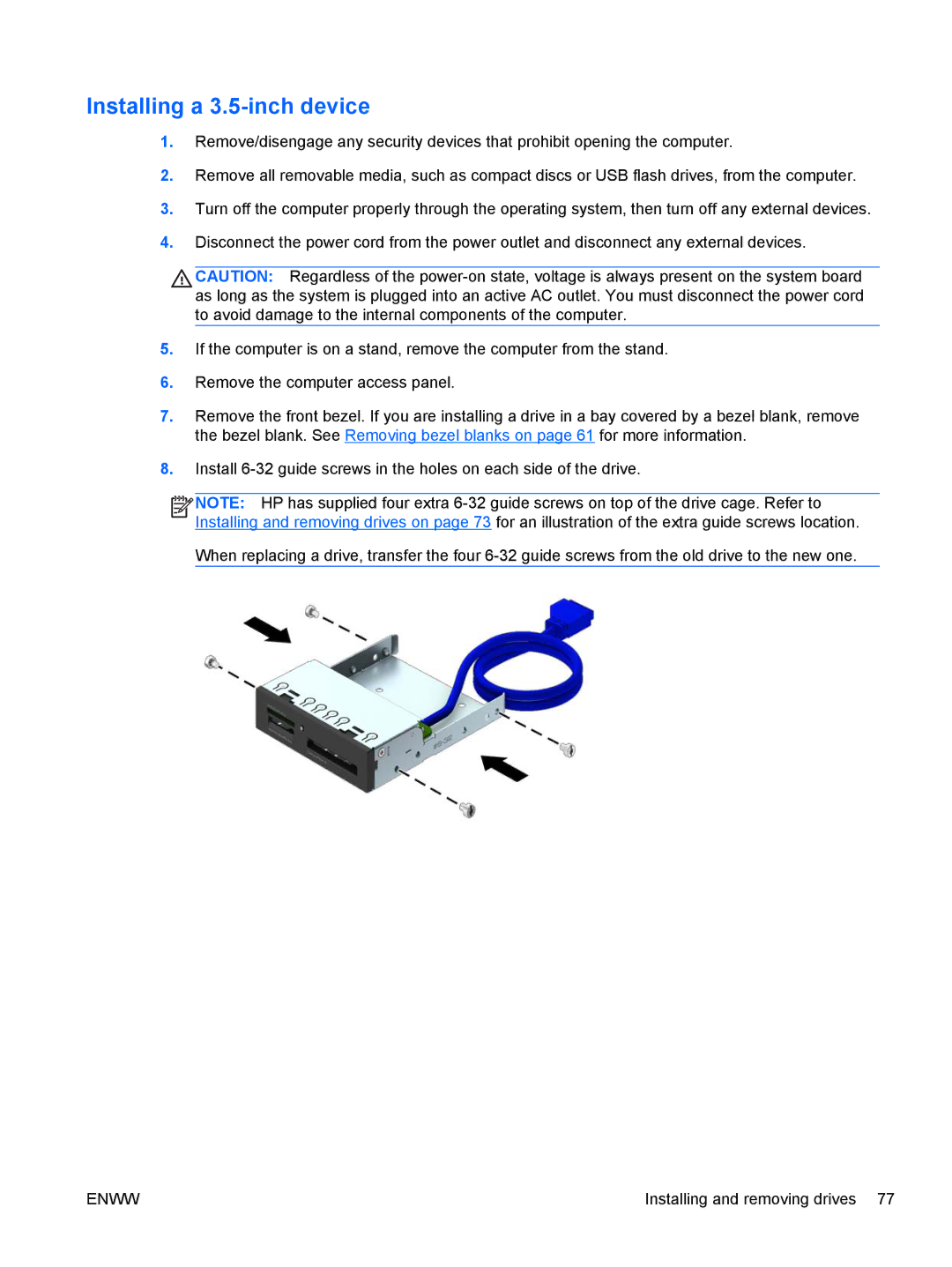 HP E1Z94UT E1Z94UT#ABA manual Installing a 3.5-inch device 