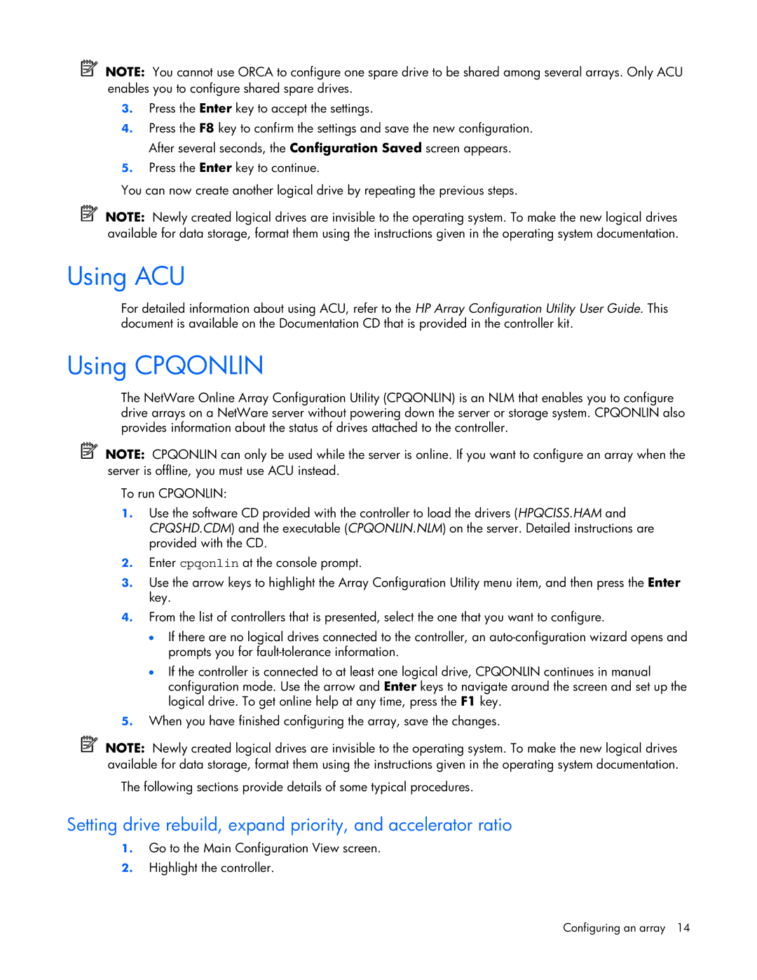 HP E200 manual Using ACU, Using Cpqonlin 