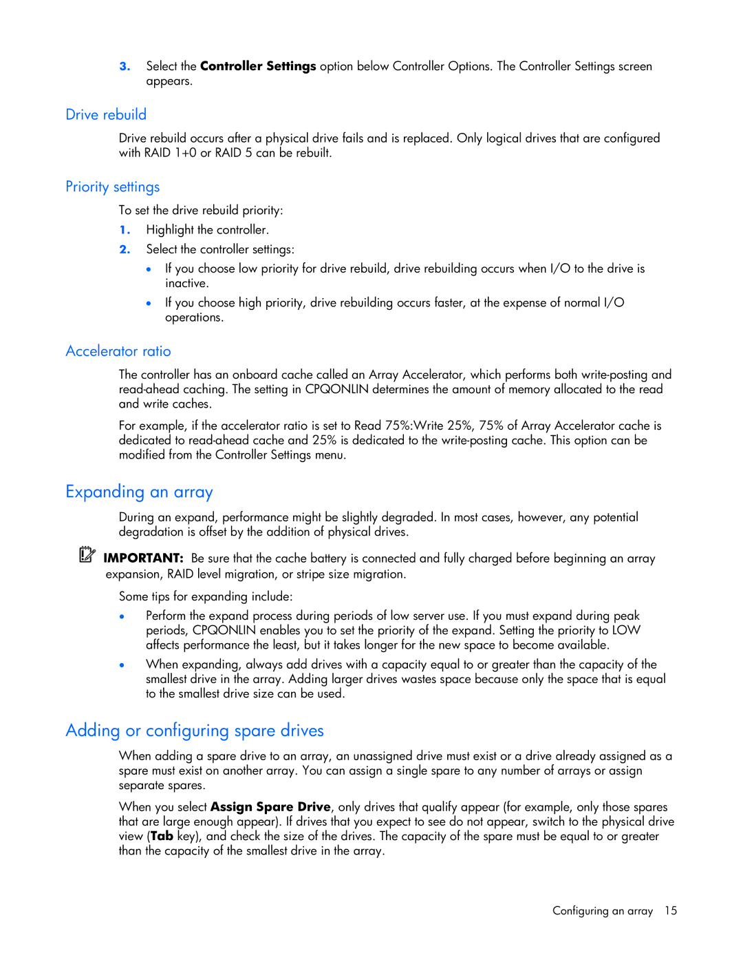 HP E200 manual Expanding an array 