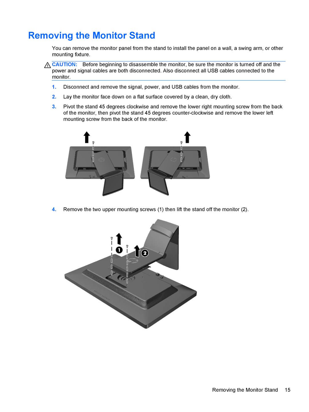 HP E201 20 C9V73A8#ABA, Promo Display E221 C9V76A8ABA, Smart Buy 23in C9V75A8ABA manual Removing the Monitor Stand 