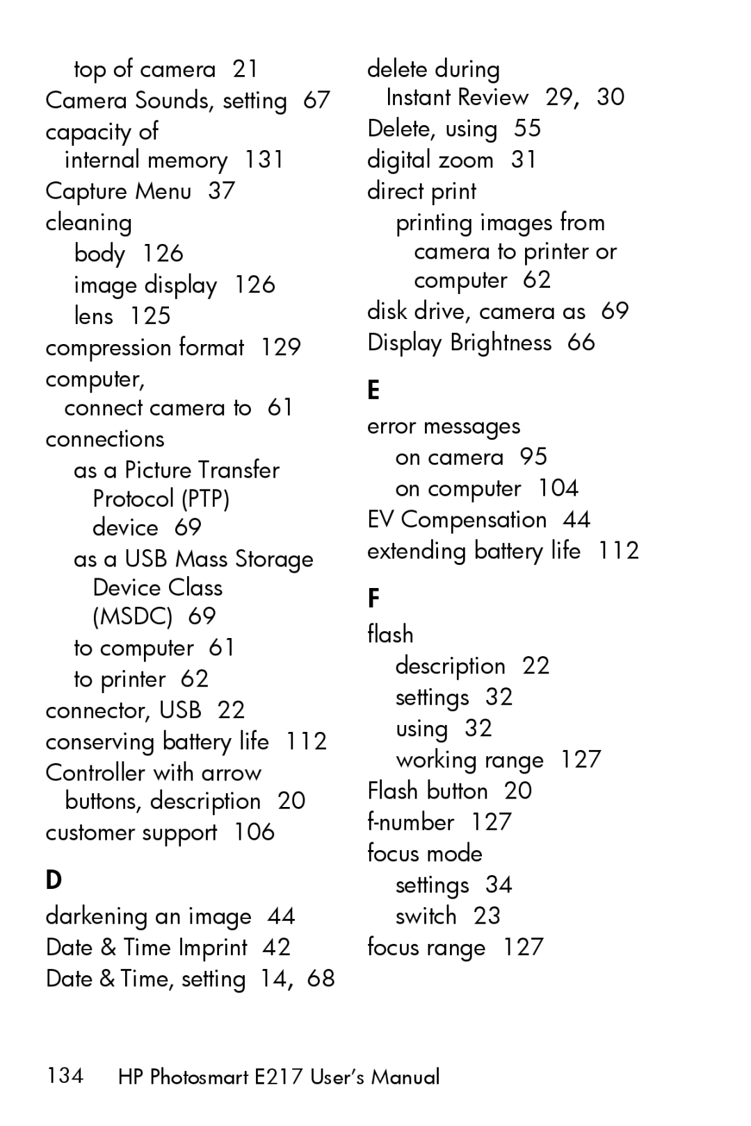 HP E217 manual Top of camera 21 Camera Sounds, setting 