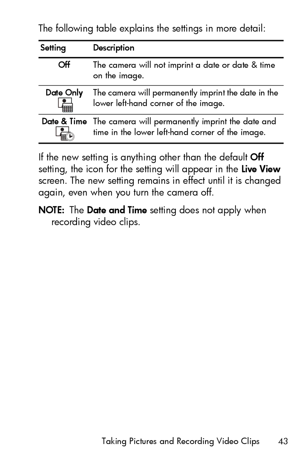 HP E217 manual Following table explains the settings in more detail 