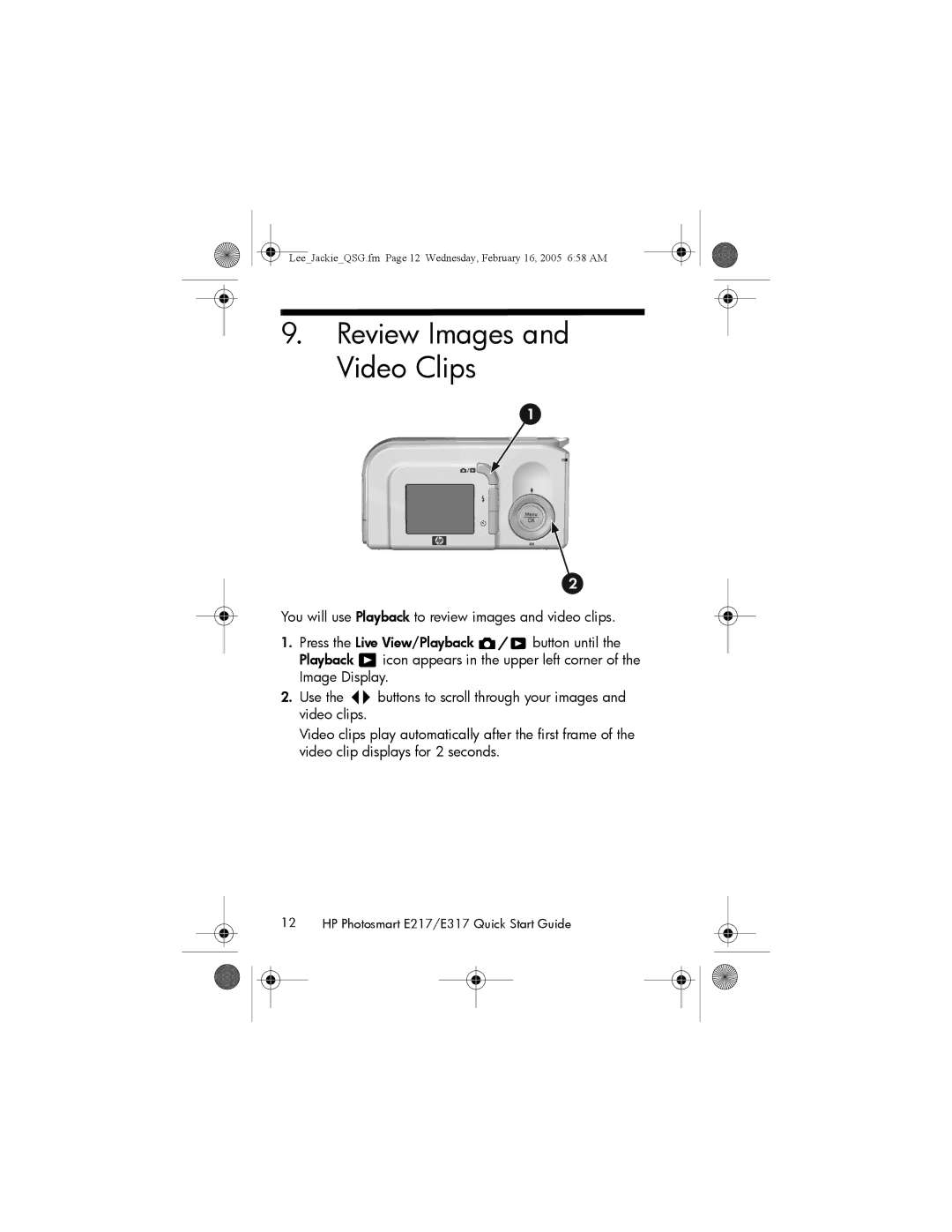 HP E217 manual Review Images and Video Clips 