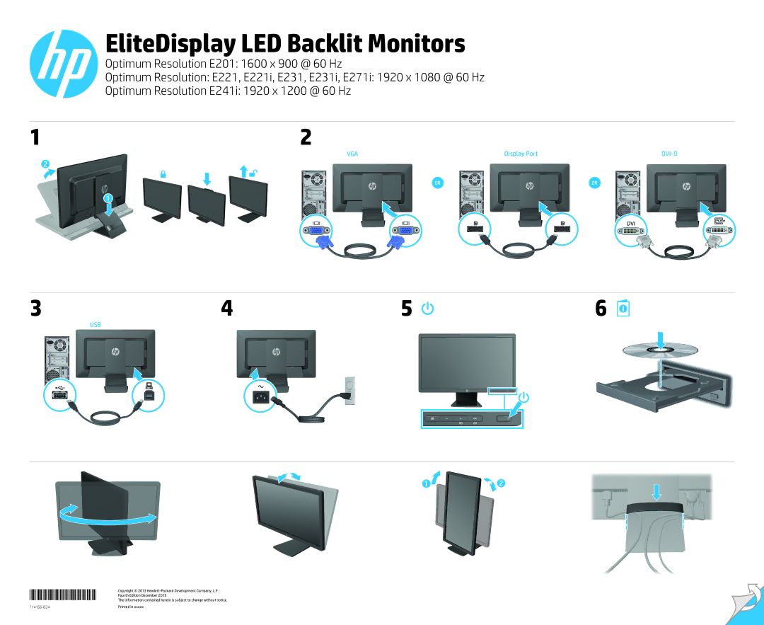 HP E231 Head Only manual EliteDisplay LED Backlit Monitors 