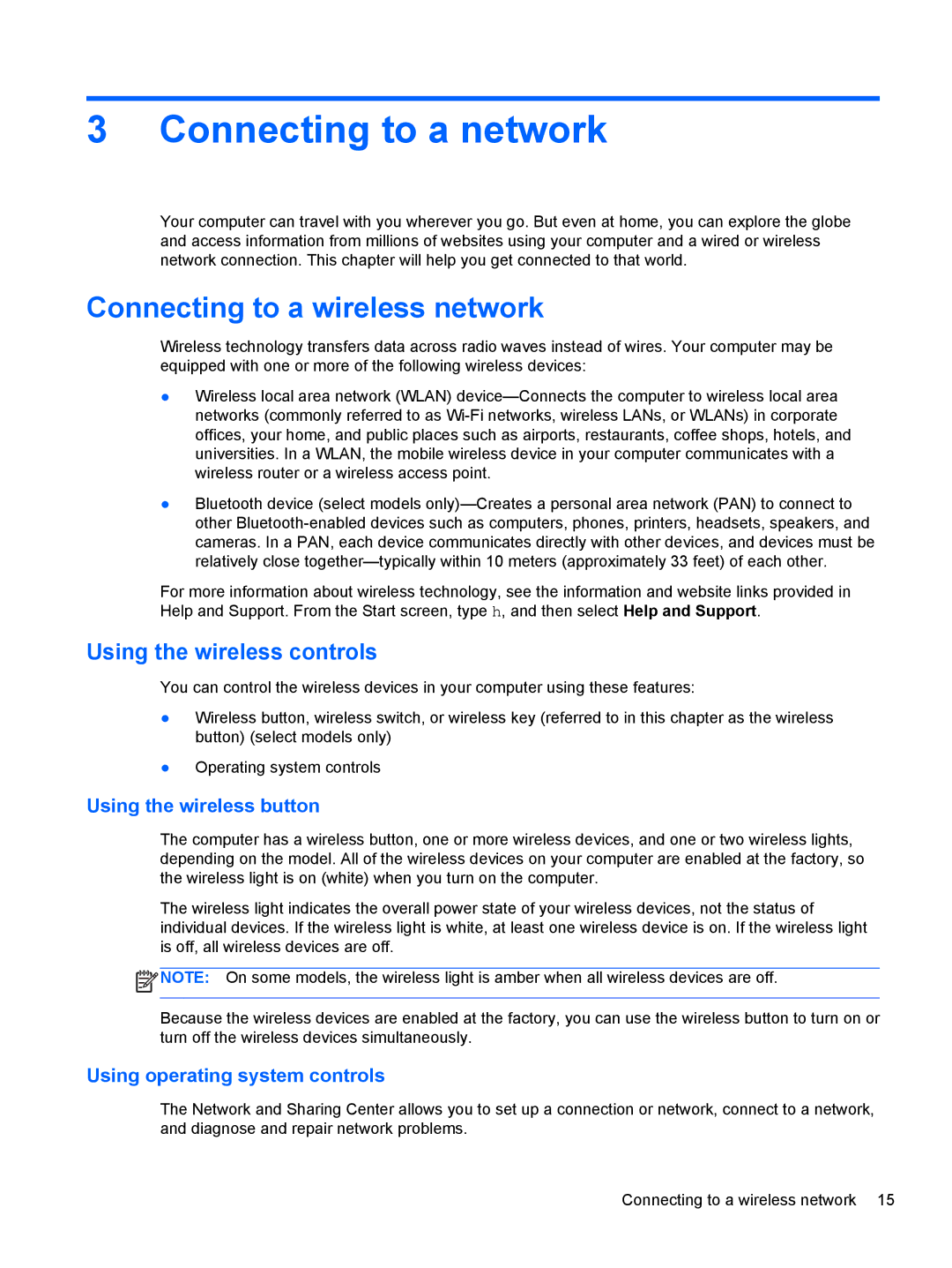 HP E2S18UAABA manual Connecting to a network, Connecting to a wireless network, Using the wireless controls 