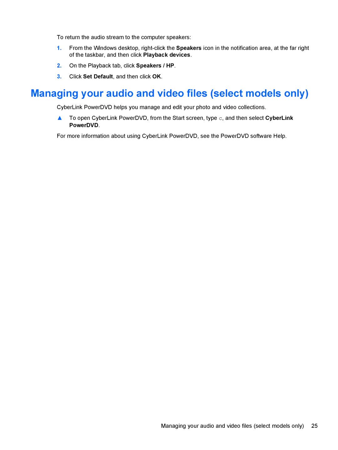 HP E2S18UAABA manual Managing your audio and video files select models only 