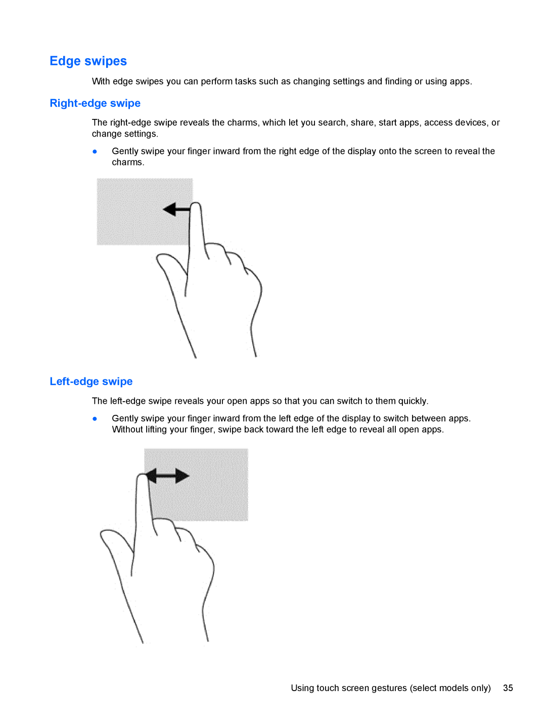 HP E2S18UAABA manual Edge swipes 