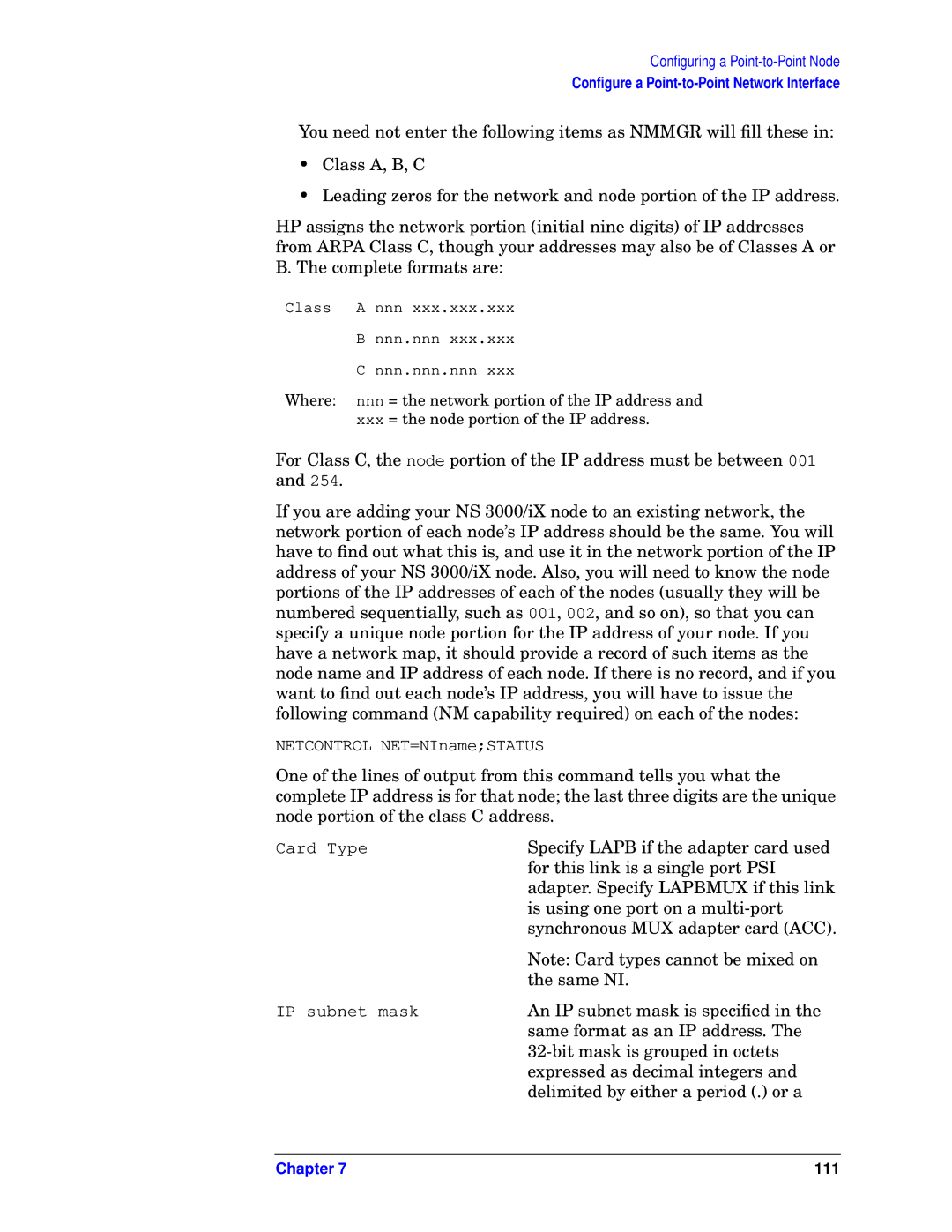 HP E3000/IX, E3000 MPE/IX manual Specify Lapb if the adapter card used 