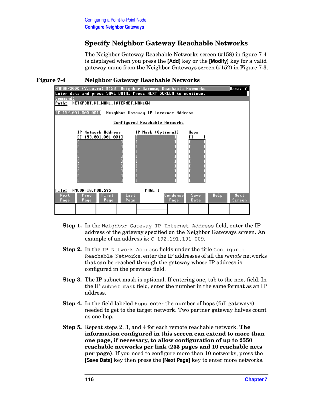 HP E3000 MPE/IX, E3000/IX manual Specify Neighbor Gateway Reachable Networks 