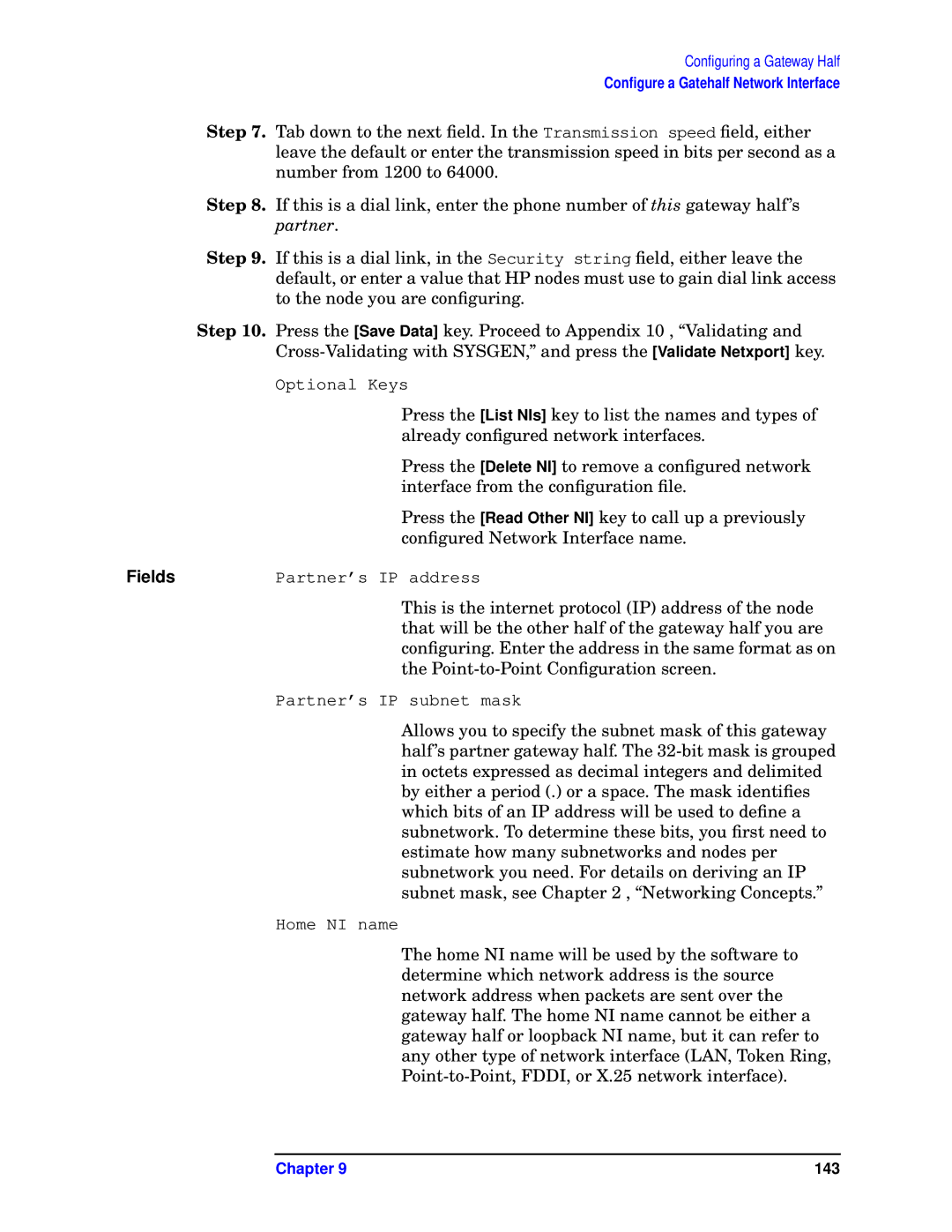 HP E3000/IX, E3000 MPE/IX manual FieldsPartner’s IP address 