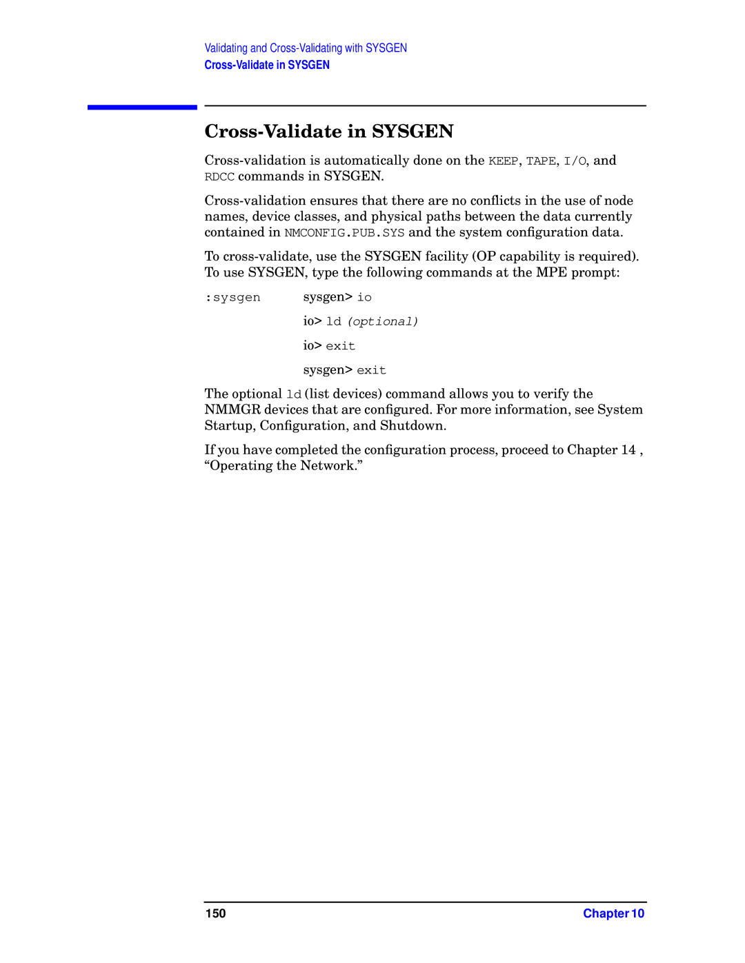 HP E3000 MPE/IX, E3000/IX manual Cross-Validate in Sysgen 