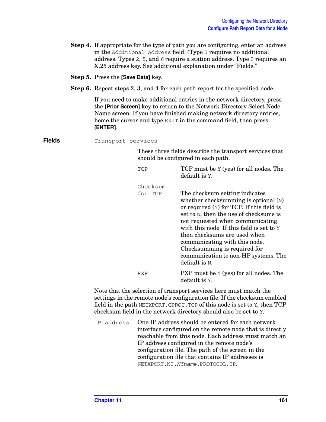 HP E3000/IX, E3000 MPE/IX manual TCP must be Y yes for all nodes 