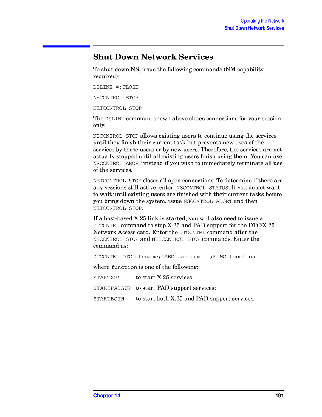 HP E3000/IX, E3000 MPE/IX manual Shut Down Network Services 