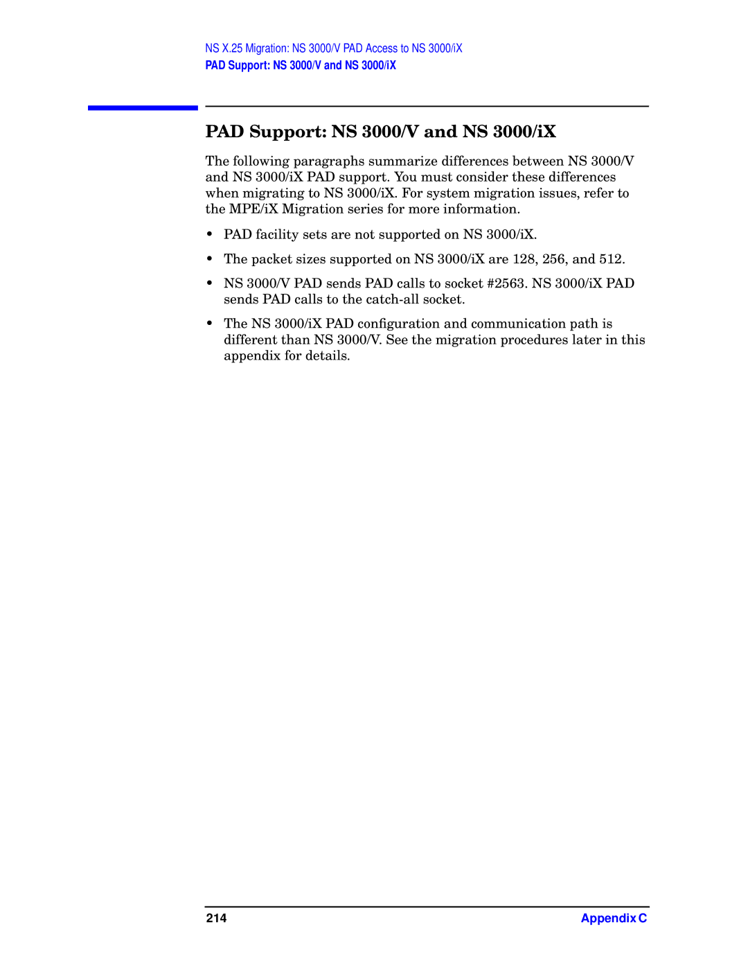 HP E3000 MPE/IX, E3000/IX manual PAD Support NS 3000/V and NS 3000/iX 