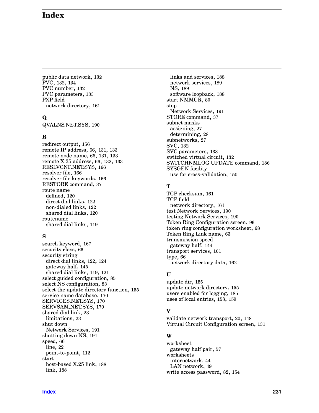 HP E3000/IX, E3000 MPE/IX manual Index 231 